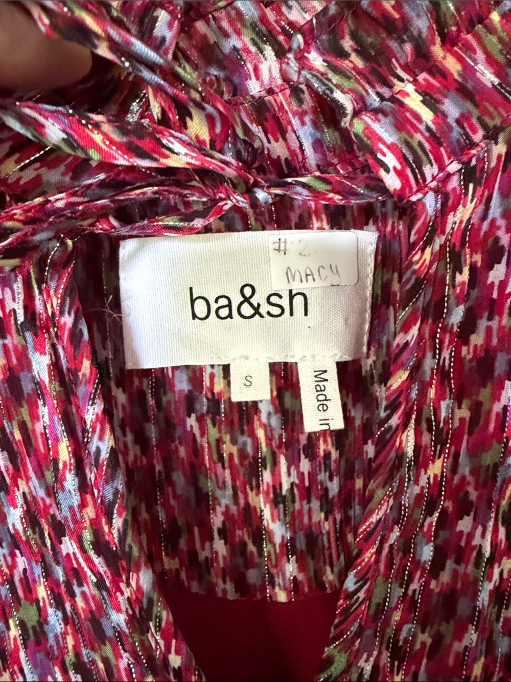 ba&sh Burgundy Multi-Print Ruffle-Neck Blouse - Picture 2 of 3